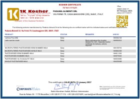 Padania Alimenti 1K Kosher Certificate