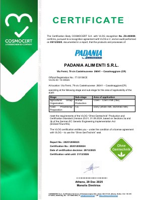 Padania Alimenti VLOG Ohne GenTechnik Certification
